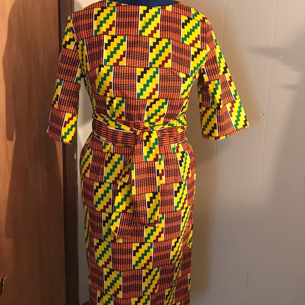 African Print Dress with Belt